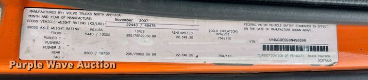 image for item EK3341 2008 Volvo VNM semi truck