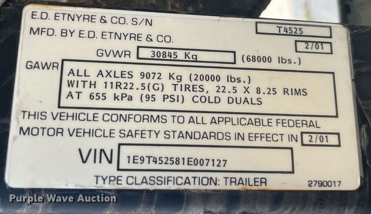 image for item LC9185 2001 E.D. Etenyre T4525 tank trailer