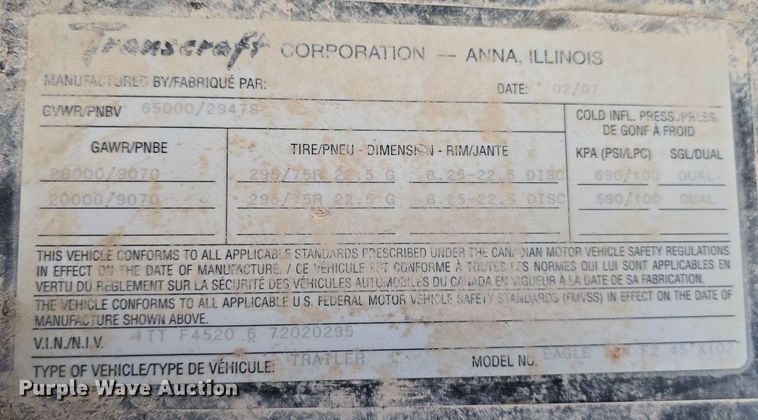 image for item OH9794 2007 Transcraft Eagle II flatbed trailer