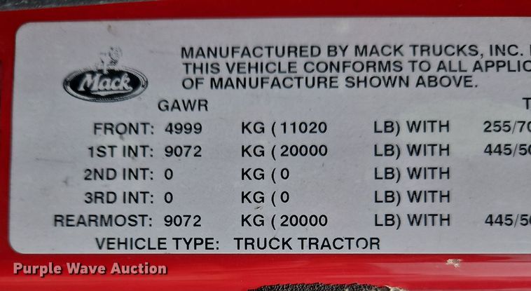 image for item OJ9867 2012 Mack CXU613 semi truck