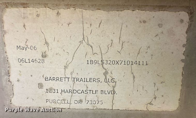 image for item OM9721 2007 Barrett livestock trailer