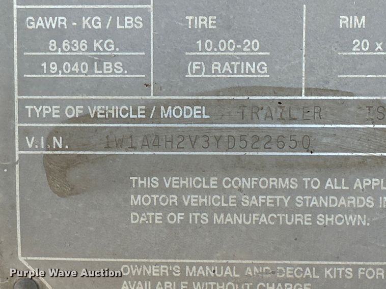 image for item OM9729 2000 Wilson livestock trailer