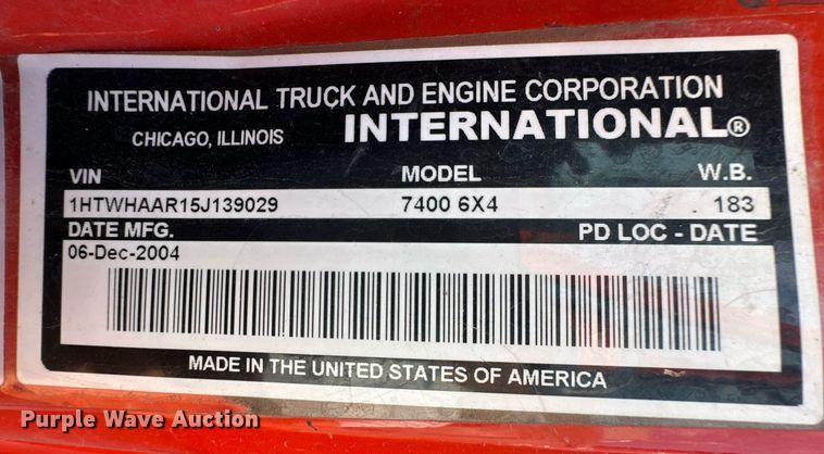 image for item DL0441 2005 International 7400 dump truck