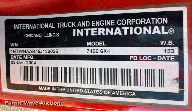 image for item DL0442 2005 International 7400 dump truck