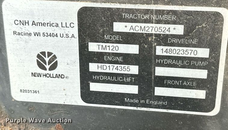 image for item DO1669 2006 New Holland TM120 MFWD tractor