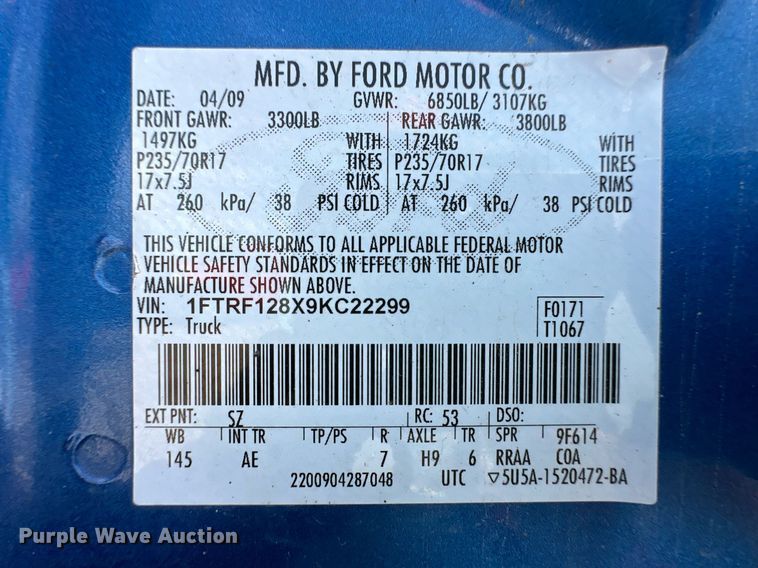 image for item DV2784 2009 Ford F150 pickup truck