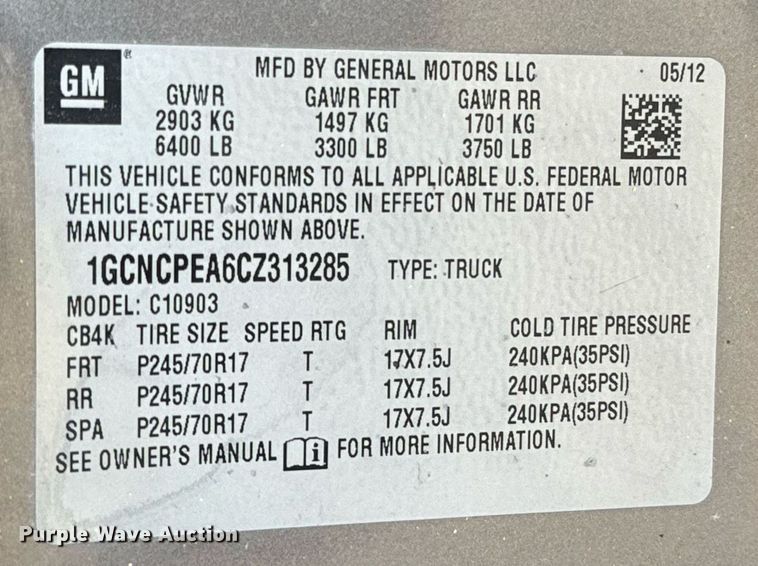 image for item DV2785 2012 Chevrolet Silverado 1500 pickup truck