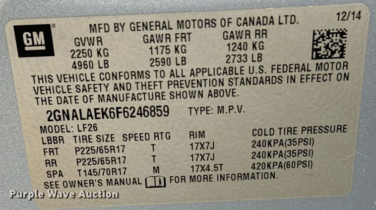 image for item DV2786 2015 Chevrolet Equinox SUV