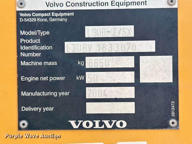 image for item DV2788 2004 Volvo L30B wheel loader