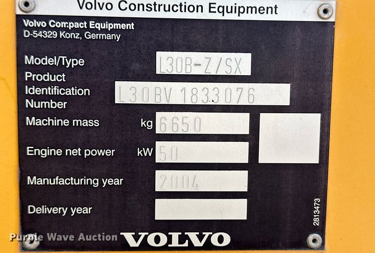 image for item DV2789 2004 Volvo L30B wheel loader