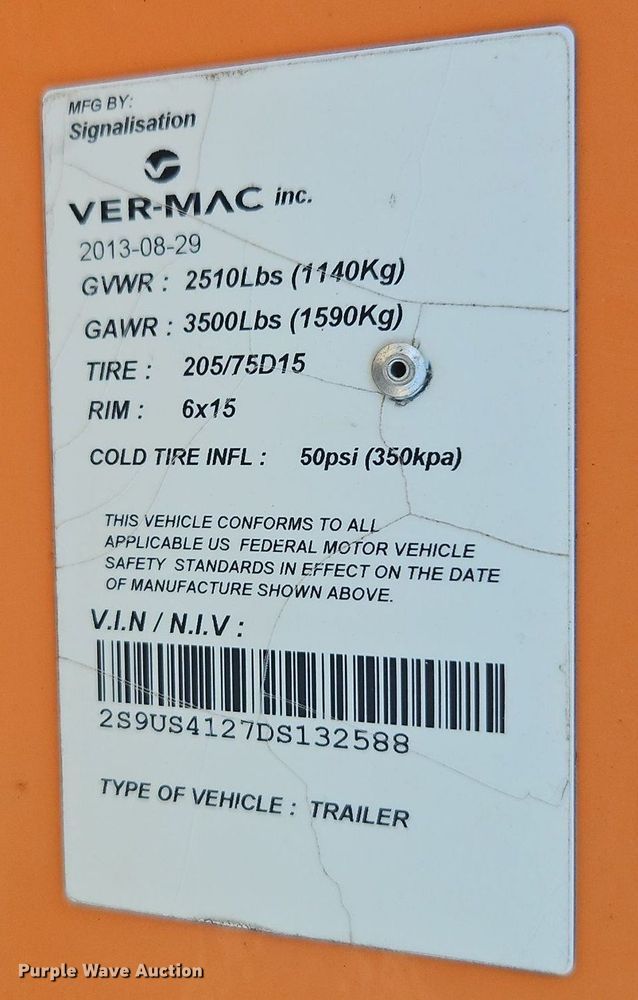 image for item EI8333 2013 Ver-Mac PCMS1210 message board trailer