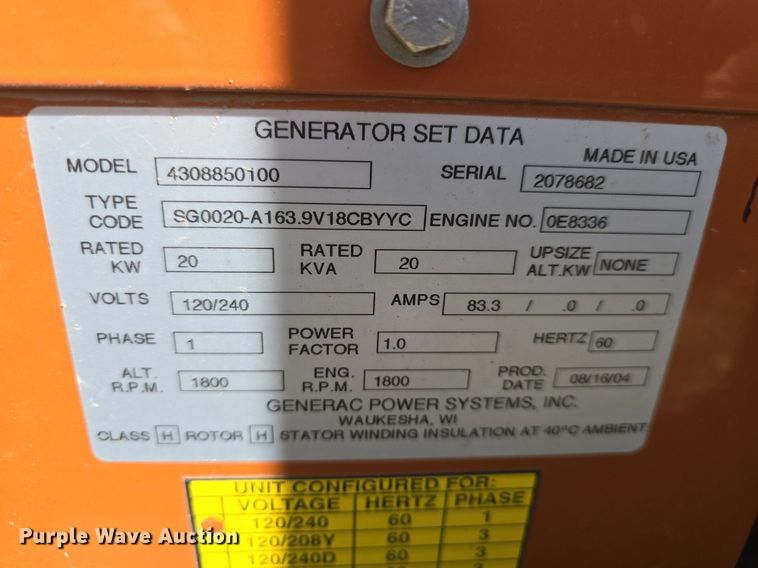 image for item EK2095 Generac 4886730200 generator