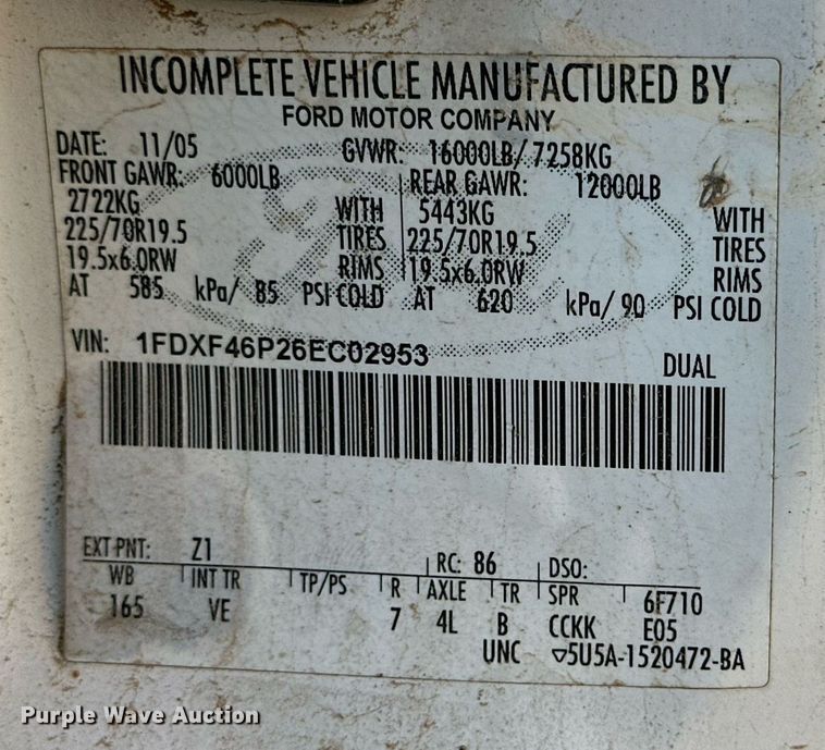 image for item DD3296 2006 Ford F450 Super Duty XL utility / service truck