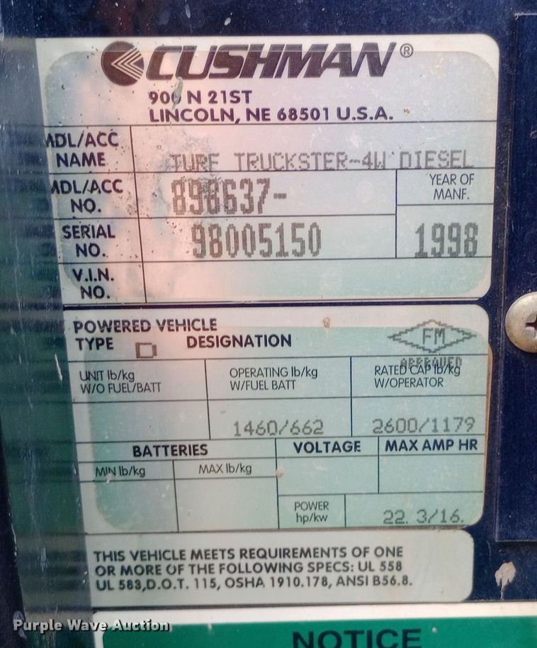 image for item DH1447 1998 Cushman  Turf-Truckster utility vehicle