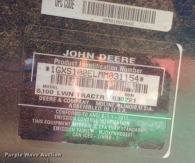 image for item DH1480 2021 John Deere S100 lawn mower