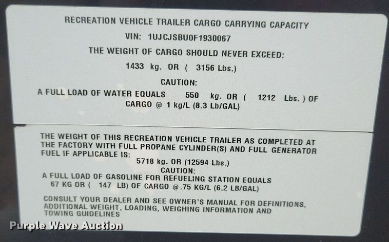 image for item DN3520 2015 Jayco Siesmic Wave 310 toy hauler camper