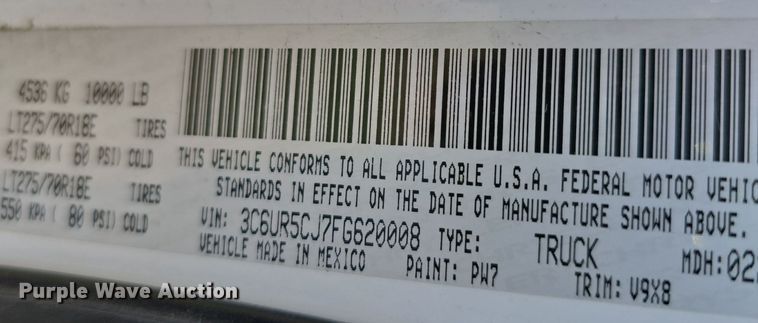 image for item DO5455 2015 Dodge Ram 2500HD Crew Cab pickup truck