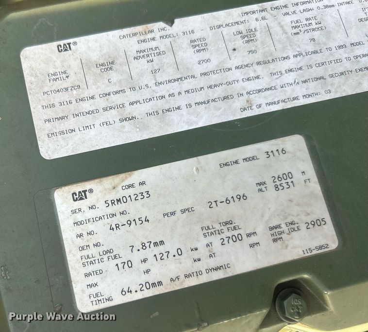 image for item DO7546 1999 AM General flatbed truck