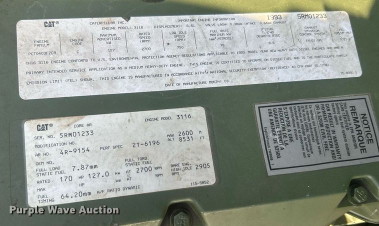 image for item DO7546 1999 AM General flatbed truck