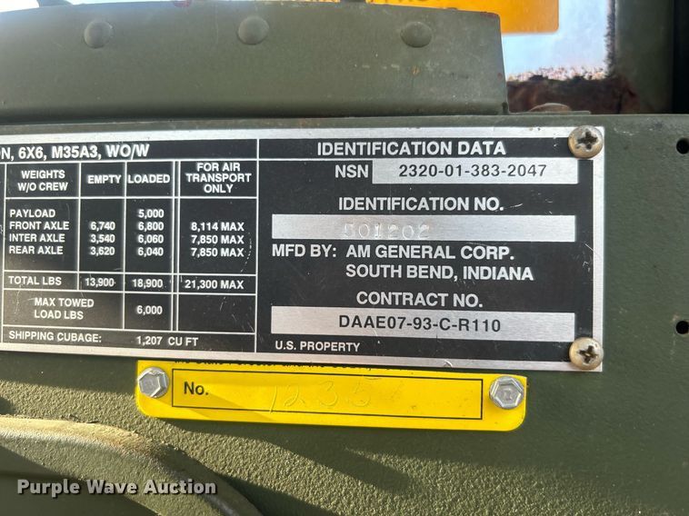 image for item DO7546 1999 AM General flatbed truck