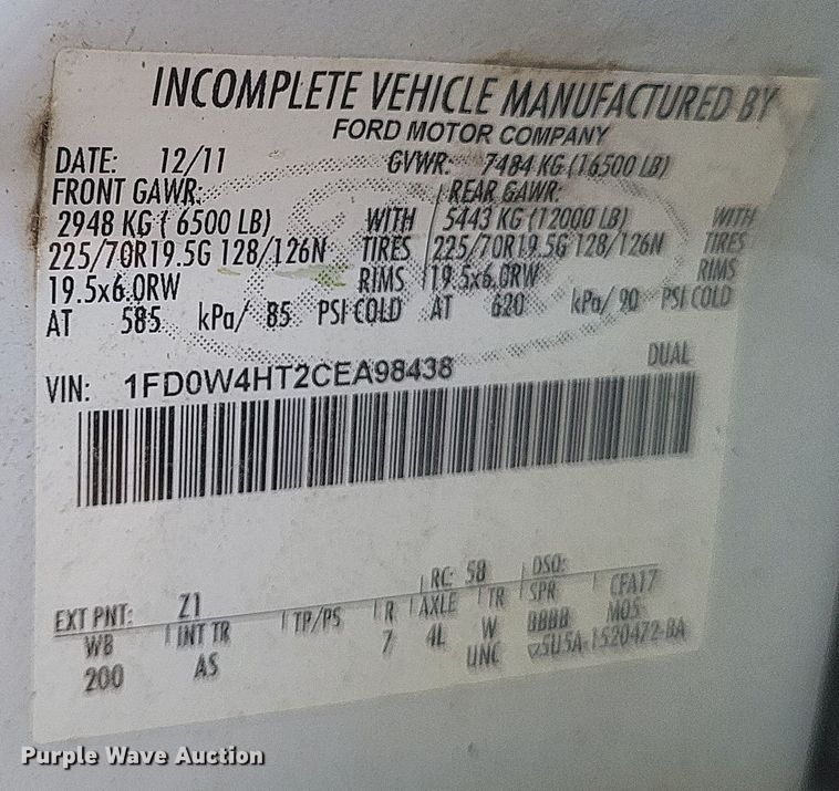 image for item DQ3668 2012 Ford F450 Super Duty XL  utility / service truck