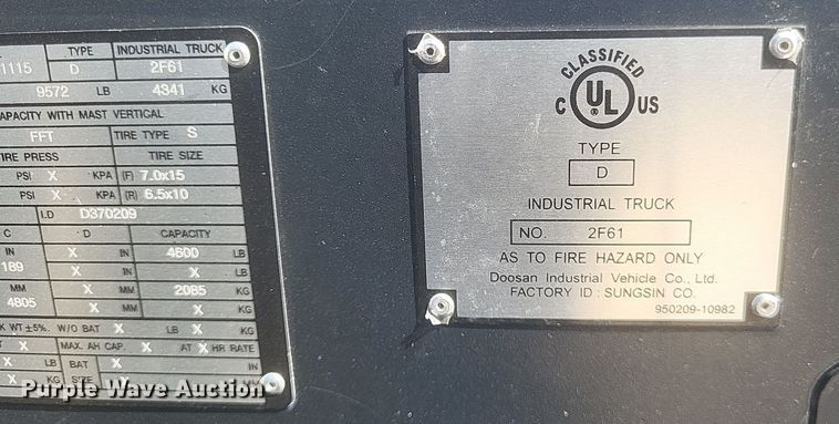 image for item DQ3672 Doosan  D25S-9 forklift