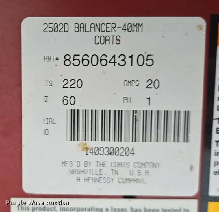 image for item DS4845 Coats 1250 Direct Drive tire balancer