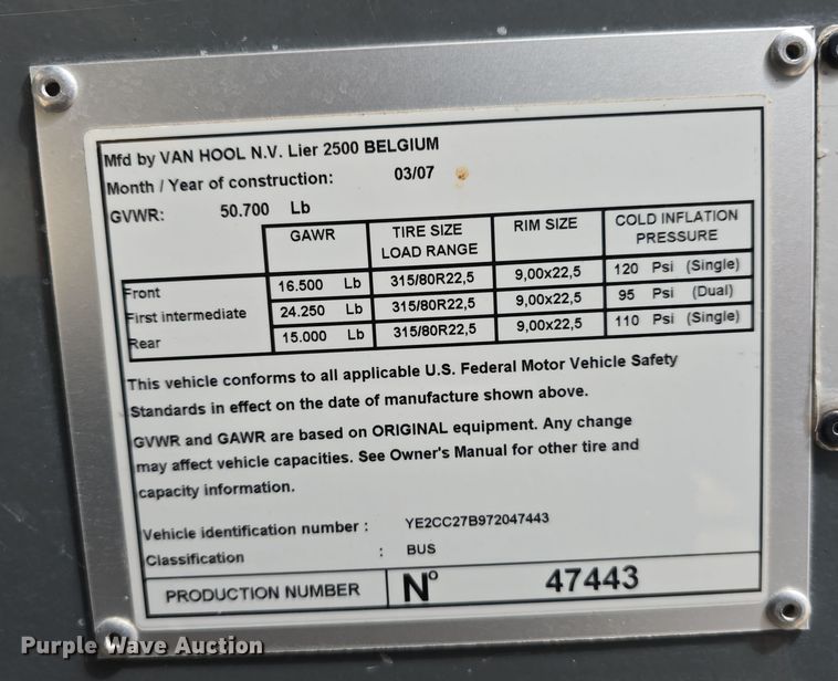 image for item DS4853 2007 Van Hool C2045 coach bus