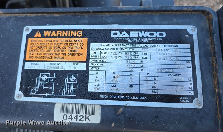 image for item DS4877 Daewoo G25E-3 forklift
