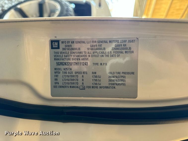 image for item DT2017 2007 Hummer  H2 SUV