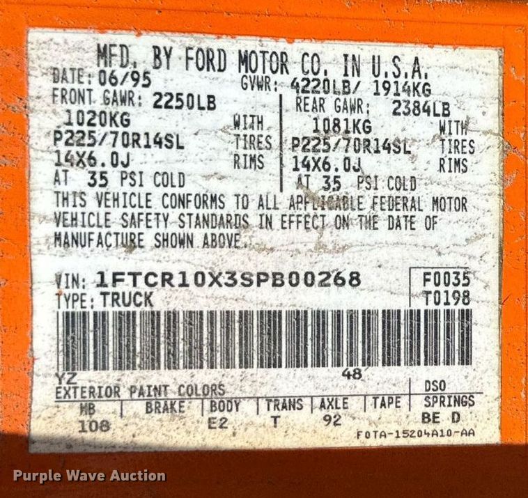 image for item DT2038 1995 Ford Ranger XL pickup truck