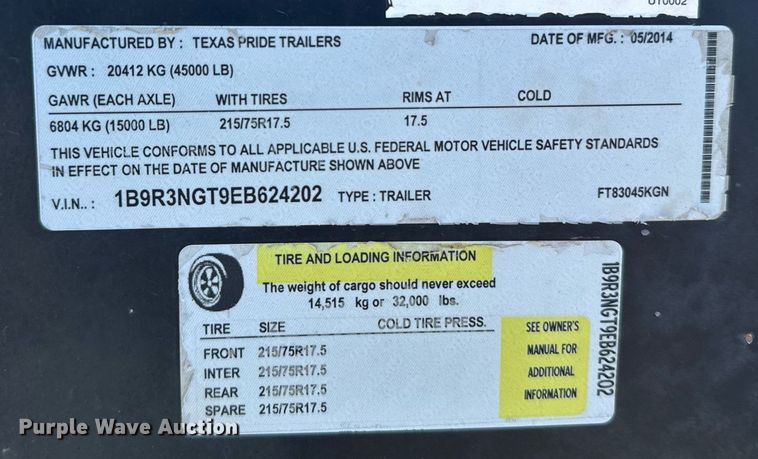 image for item DV2832 2014 Texas pride equipment trailer