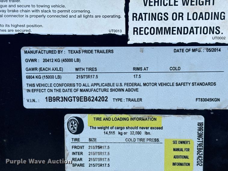 image for item DV2832 2014 Texas pride equipment trailer