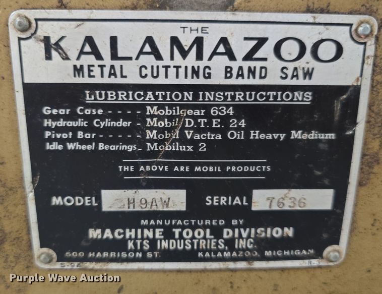 image for item DW3766 Kalamazoo H9AW metal band saw