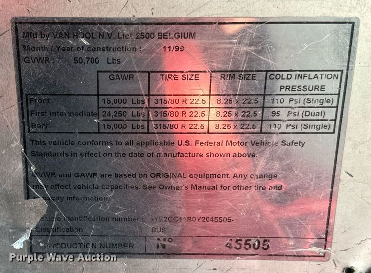 image for item DX1331 2000 Van Hool C2045 coach bus