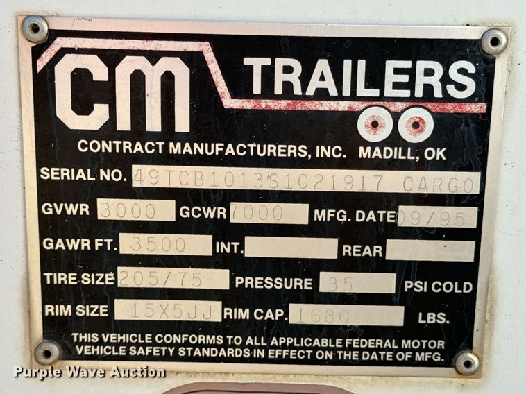 image for item DX1354 1995 CM Trailers enclosed cargo trailer