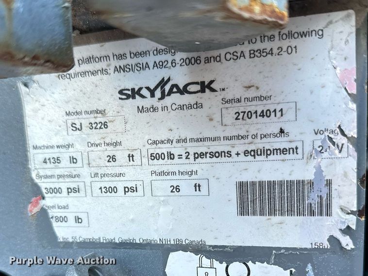 image for item DX3651 2013 Skyjack SJIH 3226 scissor lift