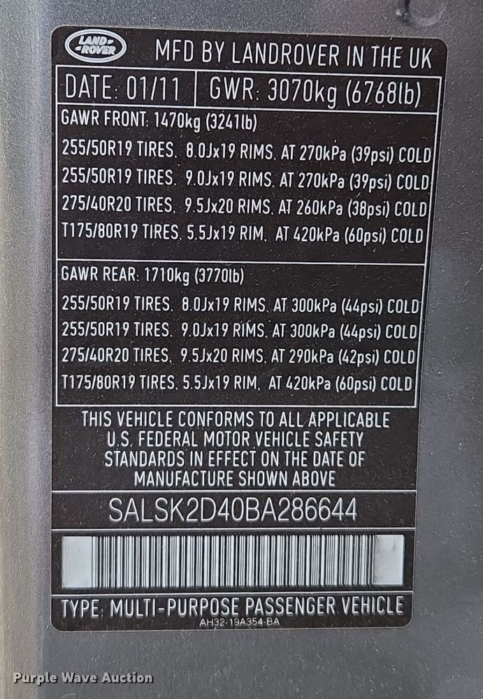 image for item EE8526 2011 Land Rover  Range Rover  SUV