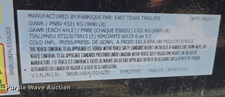 image for item EE8554 2020 East Texas Trailers  utility trailer