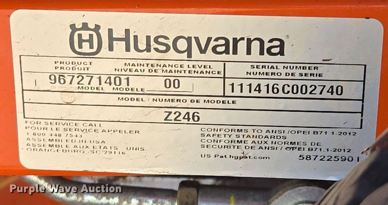 image for item EE8576 2016 Husqvarna Z 246 ZTR lawn mower