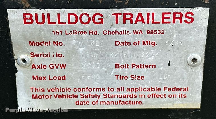image for item EG1069 2008 Bulldog 716E utility trailer