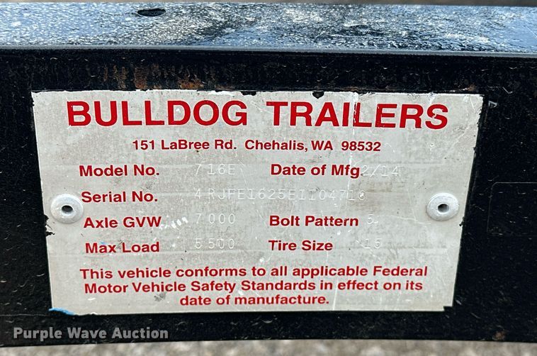 image for item EG1075 2014 Bulldog  716E utility trailer