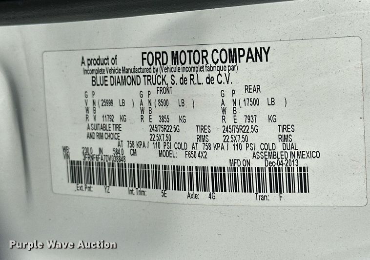 image for item EG1087 2013 Ford  F650 box truck
