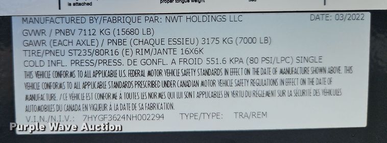 image for item EI8315 2022 Nationwide Trailers Lone Star equipment trailer