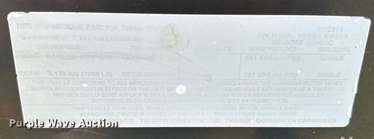 image for item EJ0426 2014 PJ Trailers equipment trailer