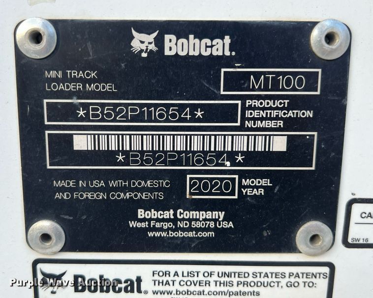 image for item EJ3027 2020 Bobcat MT100 compact utility loader
