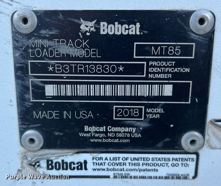 image for item EJ3028 2018 Bobcat MT85 compact utility loader