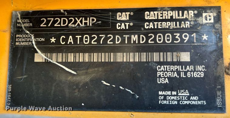 image for item EJ3029 2016 Caterpillar 272D2 XHP skid steer loader
