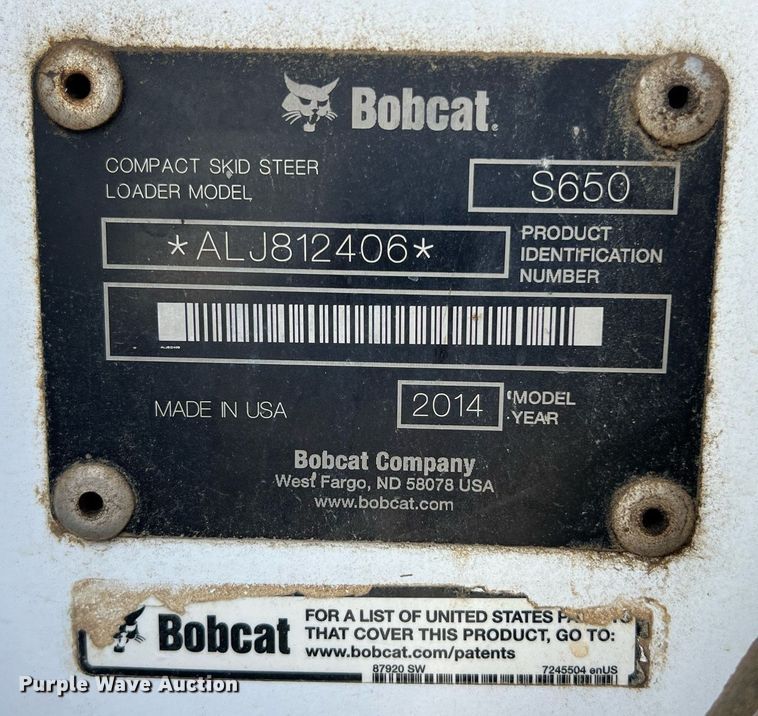 image for item EJ3030 2014 Bobcat S650 skid steer loader