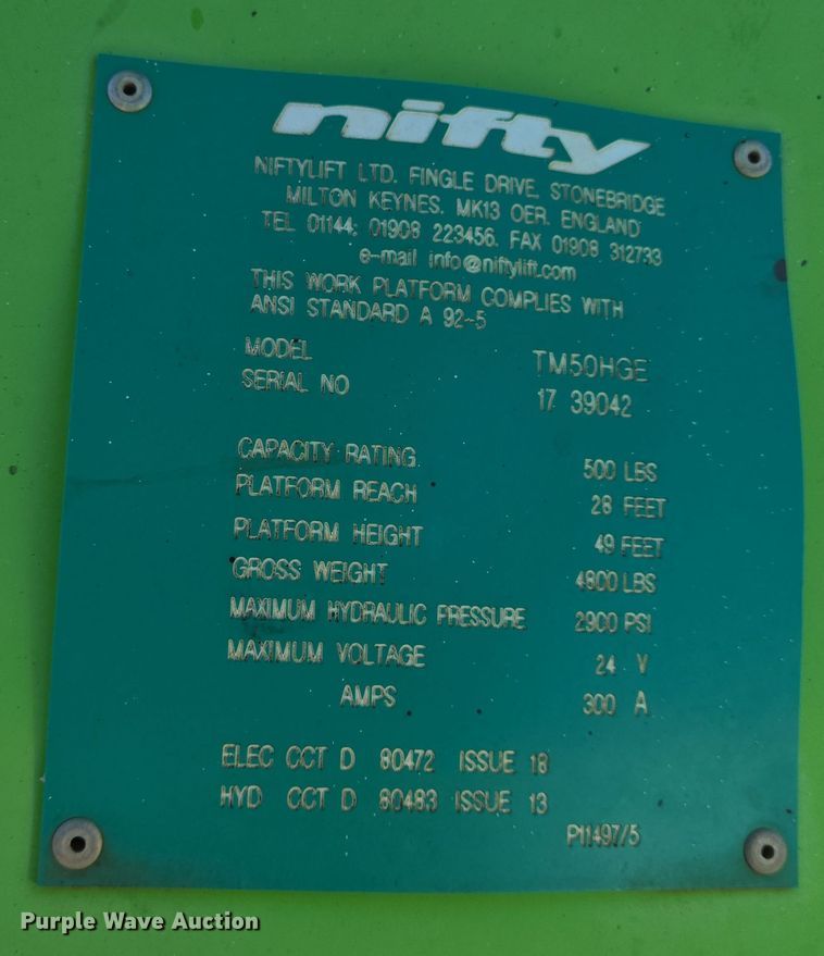image for item EJ3062 2018 Niftylift TM50H boom lift